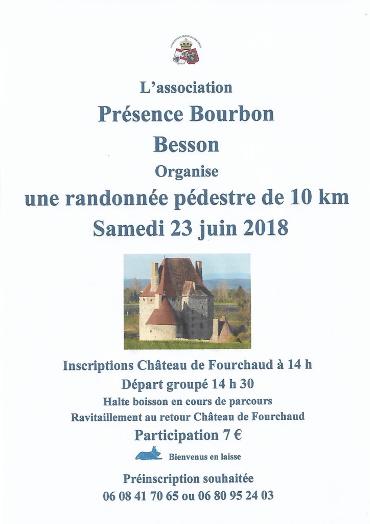 Affiche randonnée Présence Bourbon du 23 juin 2018 autour château Fourchaud